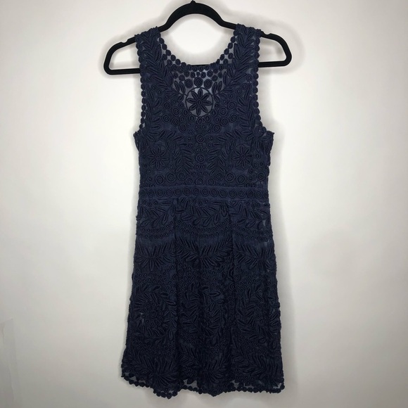 YOANA Baraschi BHLDN Navy Embroidered Floral Leaf Lace 100% Silk Cocktail Dress - Picture 5 of 16